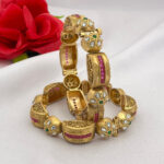 Antique Carved Kada Bangles with Ruby & Kundan Detailing