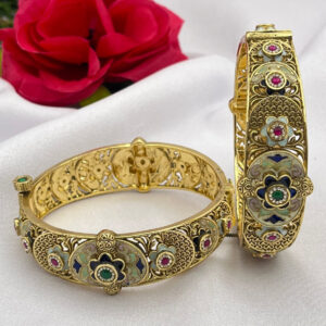 Heritage Antique Meenakari Gold Plated Bangle With Flower Design