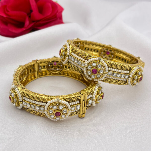 Heritage Antique Pearl & Ruby Work With Gold Platted Bangles