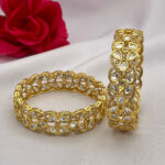 Floral Kundan Bangles With Carrot Polish