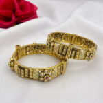 Heritage Antique Floral Meenakari Gold Bangles With Kundan Polki Detailing