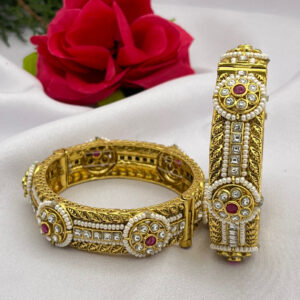 Heritage Antique Pearl & Ruby Work With Gold Platted Bangles