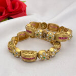 Antique Carved Kada Bangles with Ruby & Kundan Detailing