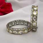 Silver Finish Kundan Bangles with Gold Touch