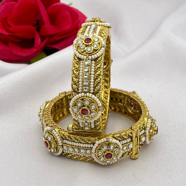 Heritage Antique Pearl & Ruby Work With Gold Platted Bangles