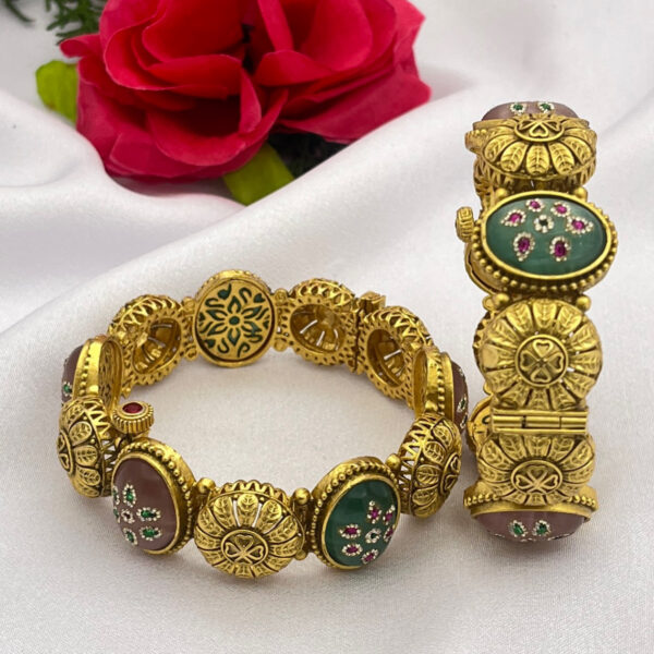 Antique Gold Emerald Kada Bangles