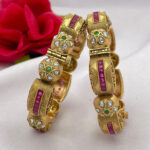 Antique Carved Kada Bangles with Ruby & Kundan Detailing