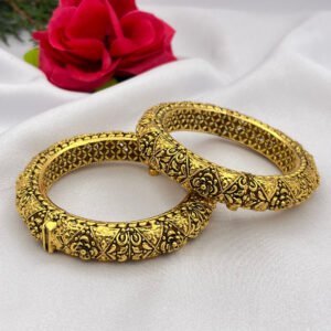 Regal Antique Gold-Plated Floral Bangles