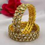 Floral Kundan Bangles with Green Enamel Accent