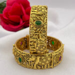 Antique Gold Platted Elephant Design Bangles With Stone Work
