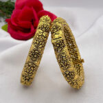 Regal Antique Gold-Plated Floral Bangles
