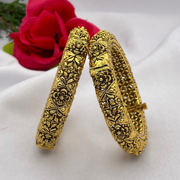 Regal Antique Gold-Plated Floral Bangles