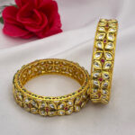 Floral Kundan Bangles with Pink Center Accents