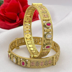 Heritage Antique Meenakari Bangle with Ruby & Polki Stones