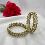 Floral Motif Kundan Bangle in Antique Polish