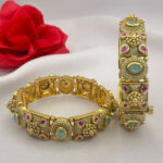 Gold-Plated Meenakari Bangles with Ruby & Mint Green Stones