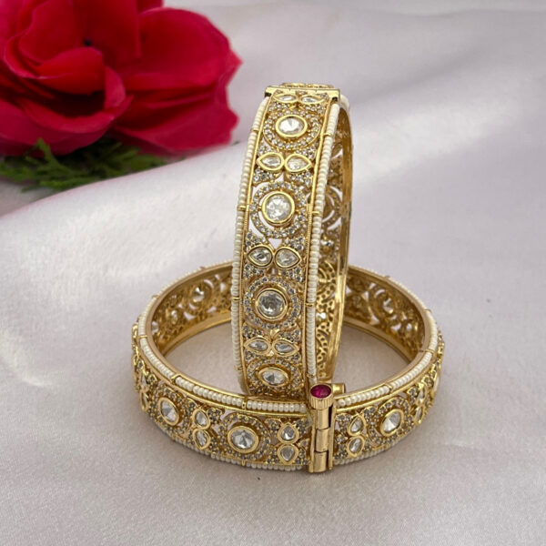 Kundan Bangles with White Enamel & Carrot Polish Finish