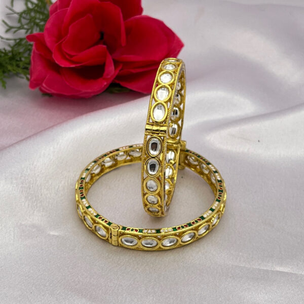 Oval Kundan Bangles with Meenakari Edges