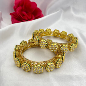 Floral Kundan Pacheli Bangles