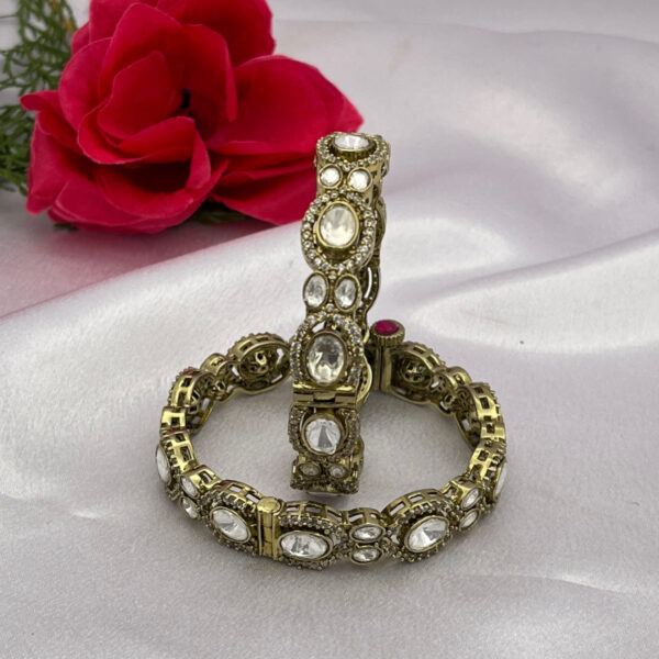 Antique Finish Polki Kundan Kada with AD Stones