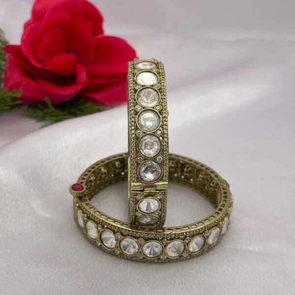 Antique Gold-Plated Moissanite Polki Kundan Bangles