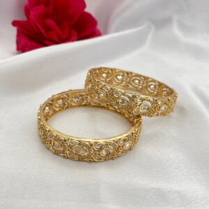 Royal Carrot Polish Polki Kundan Bangles
