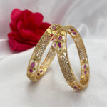 Gold Plated AD Bangles with Butterfly & Pink Stone Motifs