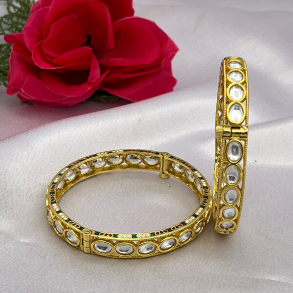 Oval Kundan Bangles with Meenakari Edges