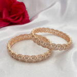 Rose Gold Finish Fan-Cut AD Bangles