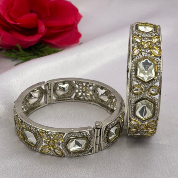 Royal Silver-Plated Mirror uncut Kundan Bangles