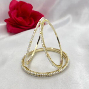 Sleek Pearl Bangle with Golden Beads - Set of 4