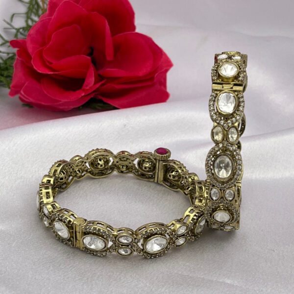 Antique Finish Polki Kundan Kada with AD Stones