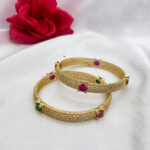 Gold Plated AD Bangles with Ruby & Emerald Stones