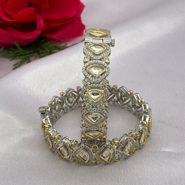 Dual-Tone Kundan Kada Silver & Gold Finish