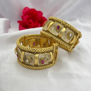 Rajwada Meenakari Bangles with Ruby & White Drop Stones