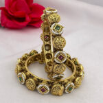 Rajwadi Emerald Ruby Antic Gold-Plated Openable Bangle