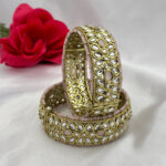 Antique Kundan Bangle with Baby Pink Crystal Edging