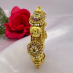 Rajwadi Elephant Design Bangles with Ruby, Emerald & Pearl Drops