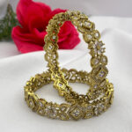 Antique Polki AD Bangles with Floral Centerpiece