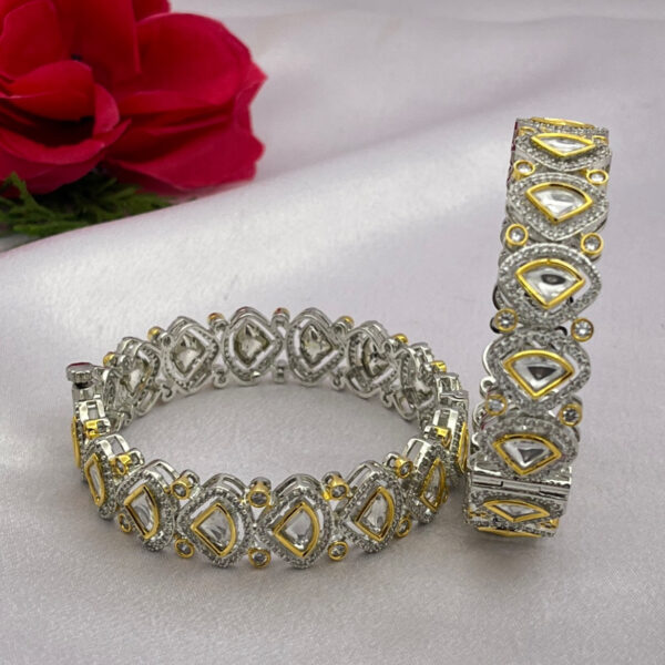 Dual-Tone Kundan Kada Silver & Gold Finish