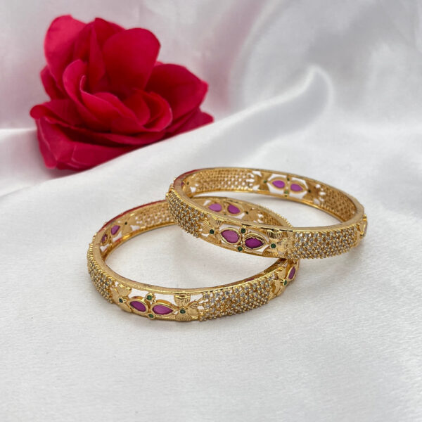 Gold Plated AD Bangles with Butterfly & Pink Stone Motifs