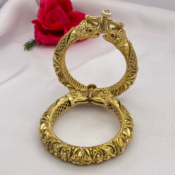 Rajwadi Elephant Ruby Gold Finish Bangle