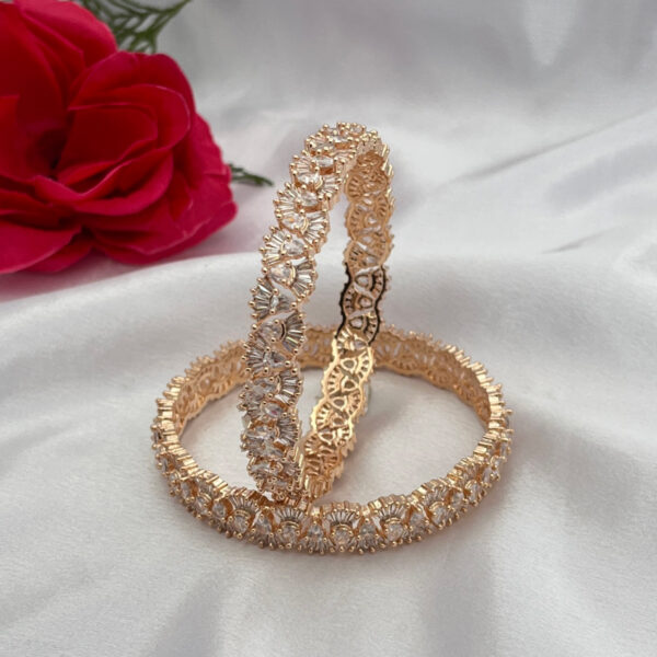 Rose Gold Finish Fan-Cut AD Bangles