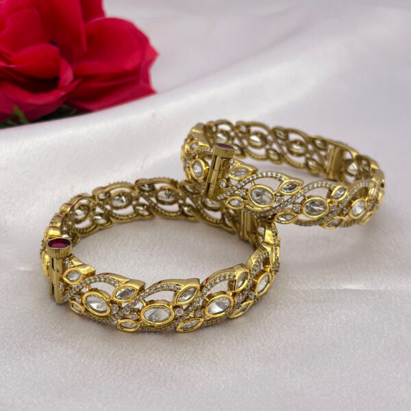 Antique Gold-Plated Kundan Bangles with AD Stone Detailing