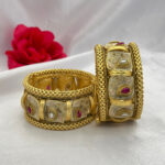 Rajwada Meenakari Bangles with Ruby & White Drop Stones