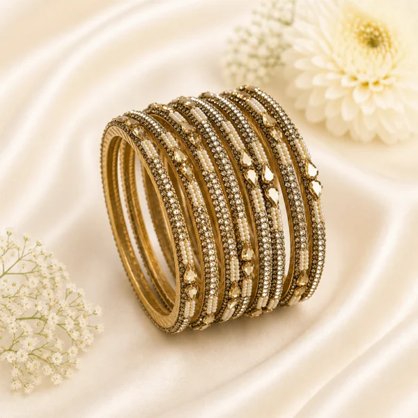 Drop Stones And Pearl Lac Bangles