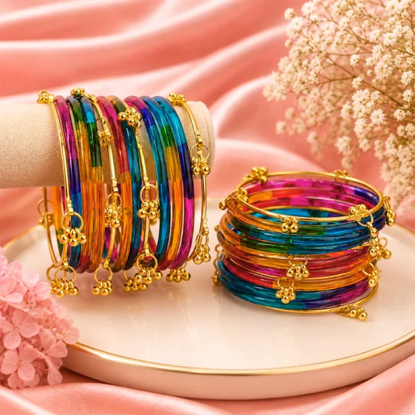 Ghungroo with Jelly Bangles Set (Dark-Multi)