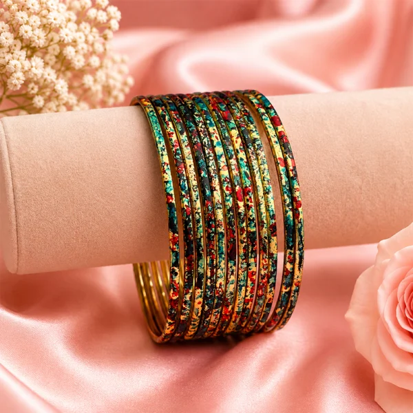 Printed Metal Bangle - Golden-Multi