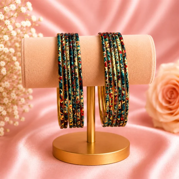 Printed Metal Bangle - Golden-Multi