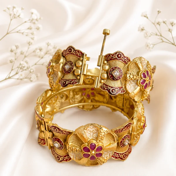 Ruby Floral with Meenakari Rajwadi Kundan Bangle
